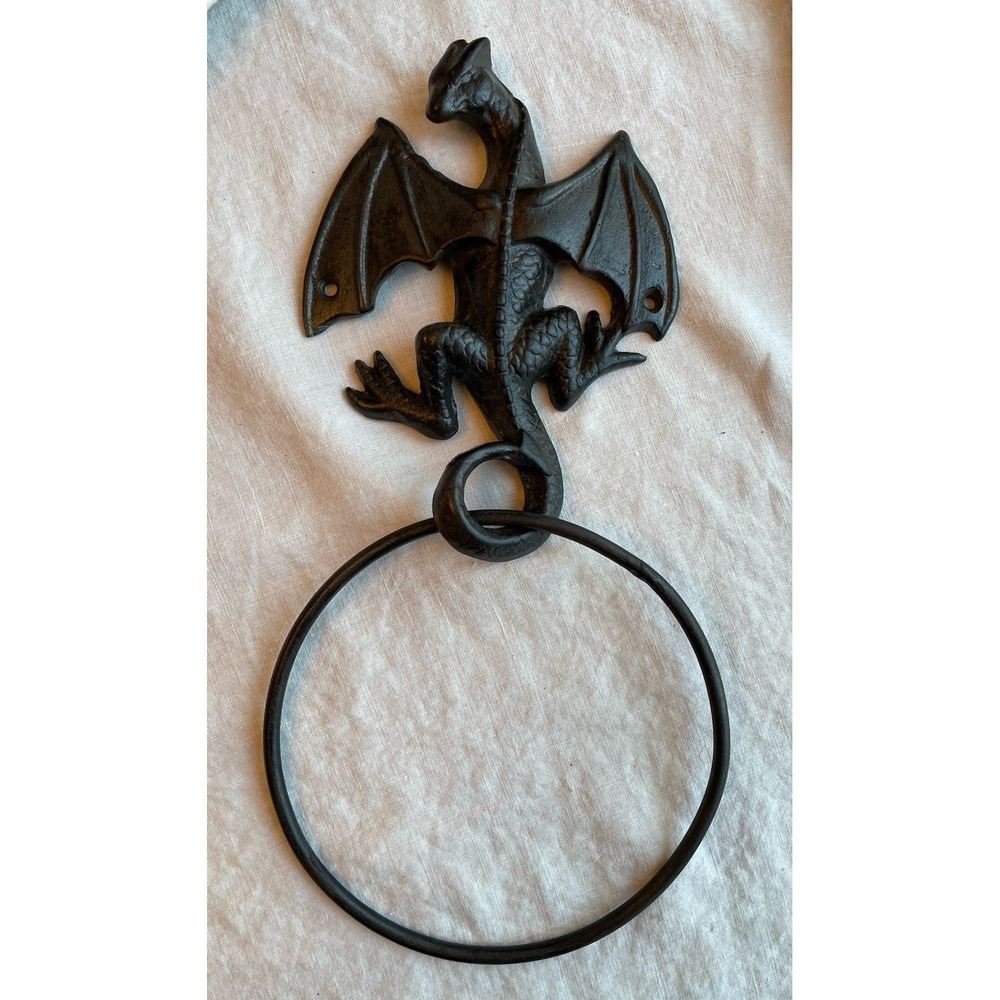 Medieval Dragon Towel Ring Cast Iron Wall Mounted Gothic Fantasy Home Decor New